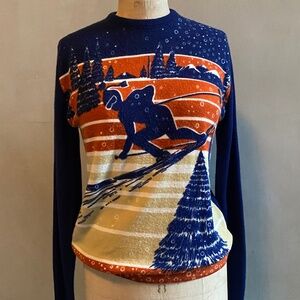 Vintage 60s/70s Novelty Skier Sweater, Size Medium